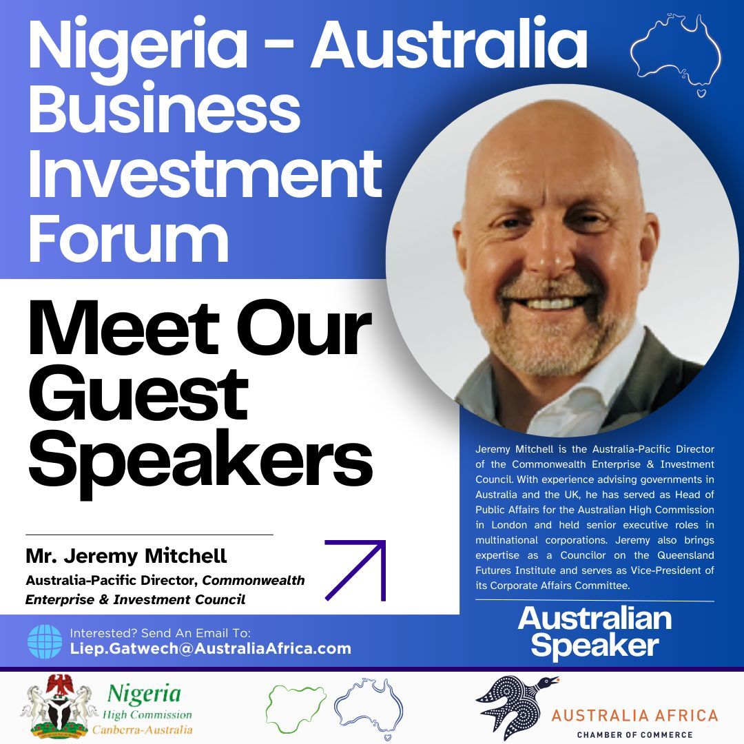AustAfricaCham's tweet image. We would like to introduce our next guest speaker for the Nigeria-Australia Business Investment Forum, Mr. Jeremy Mitchell, Commonwealth Enterprise &amp;amp; Investment Council.