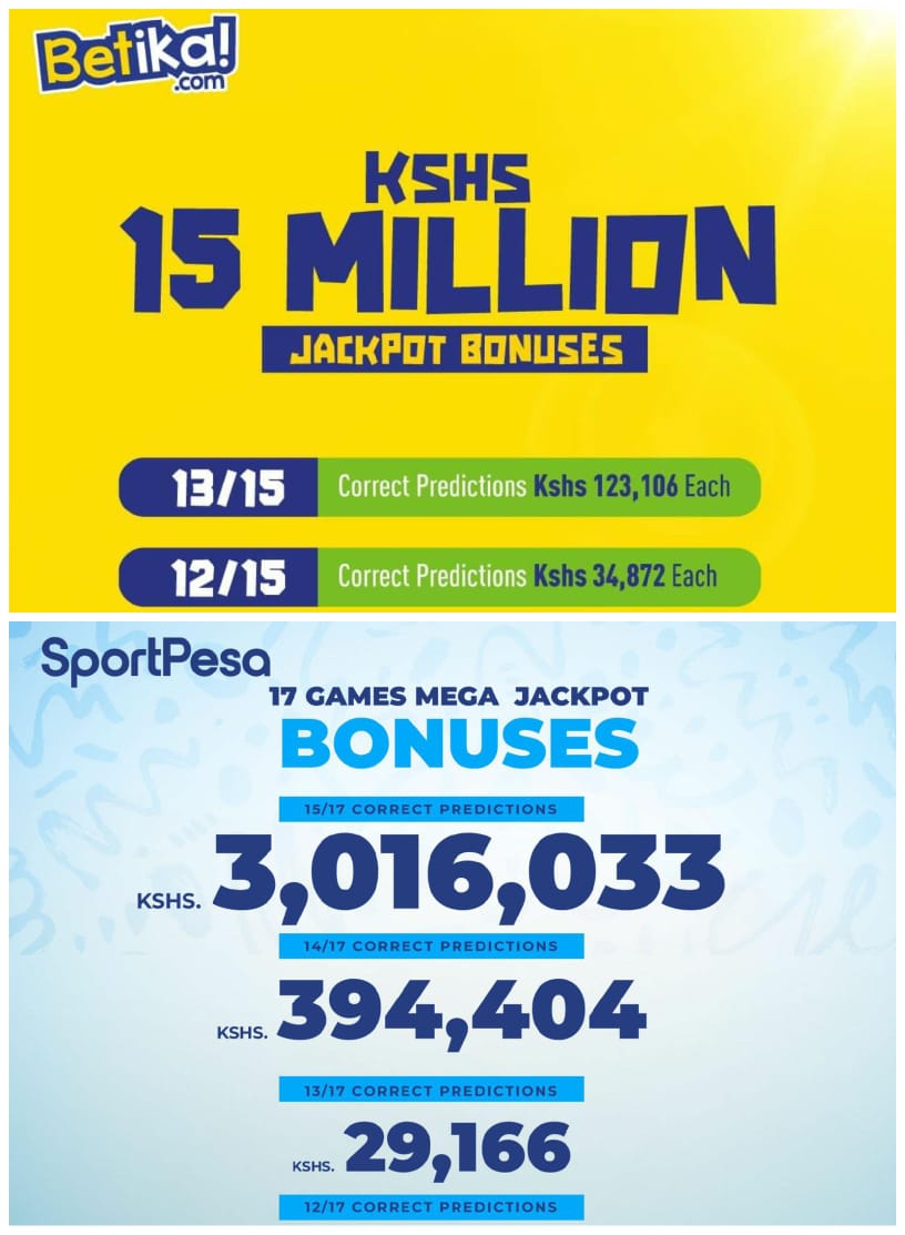 Sportpesa Mega Jackpot Bonuses are the BEST🔥 123K Betika bonus or 3 MILLION Sportpesa bonus? Your choice‼️✨️ Play MJP now:Link spp.ke/MegaJackpotTK Equity Yvonne Okwara