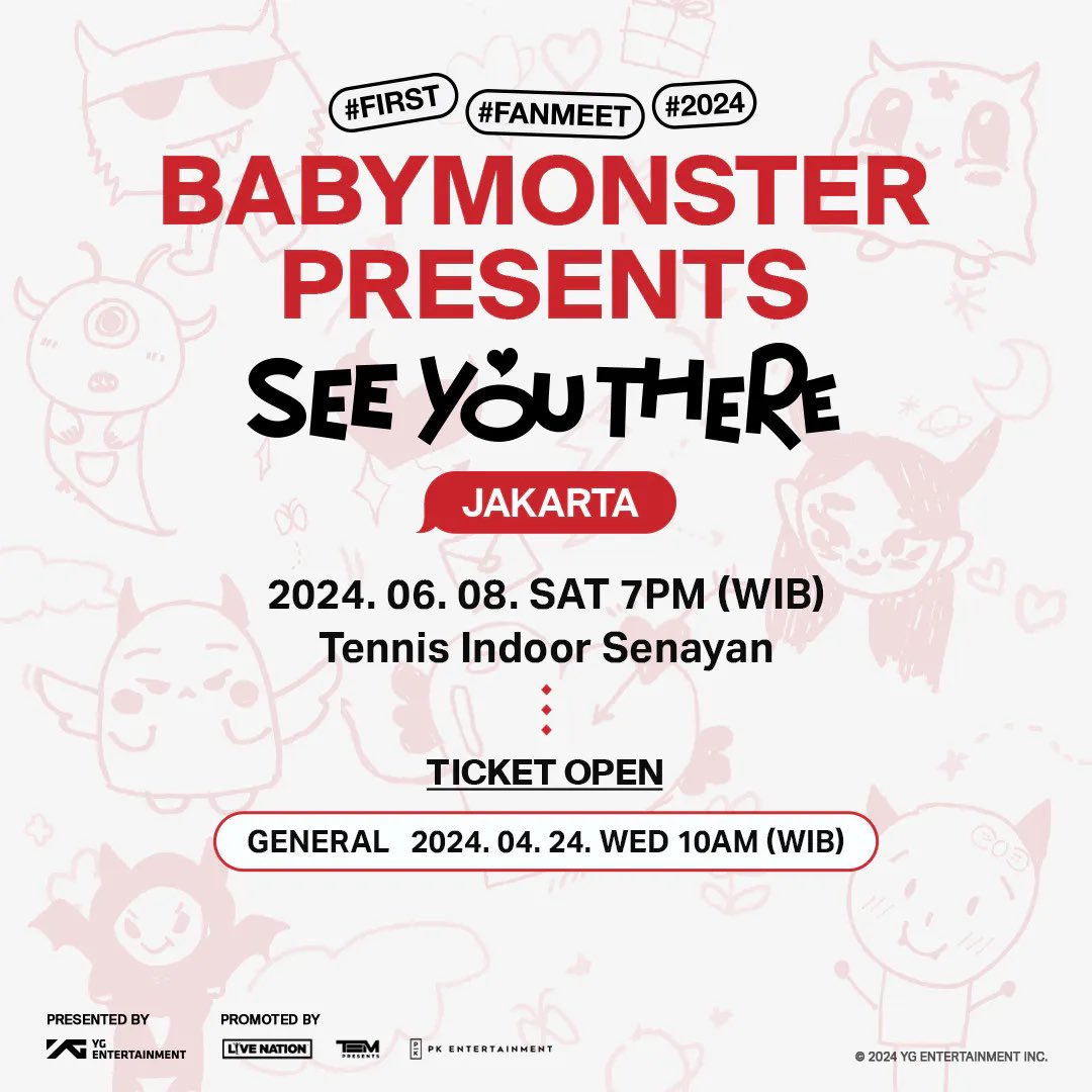 forbabymonster's tweet photo. #BABYMONSTER's First Fanmeet in Jakarta! 🎉 

📍 Tennis Indoor Senayan
⏰ Saturday, June 8th @ 7PM (WIB)

General Sales:
⏰ Wednesday, April 24th @ 10AM (WIB)

🖇️: https://t.co/D001QIPyTG

Check out the seating plan details in the pic below ⬇️ Don't miss out! 🌟

#베이비몬스터 @YGBABYMONSTER_