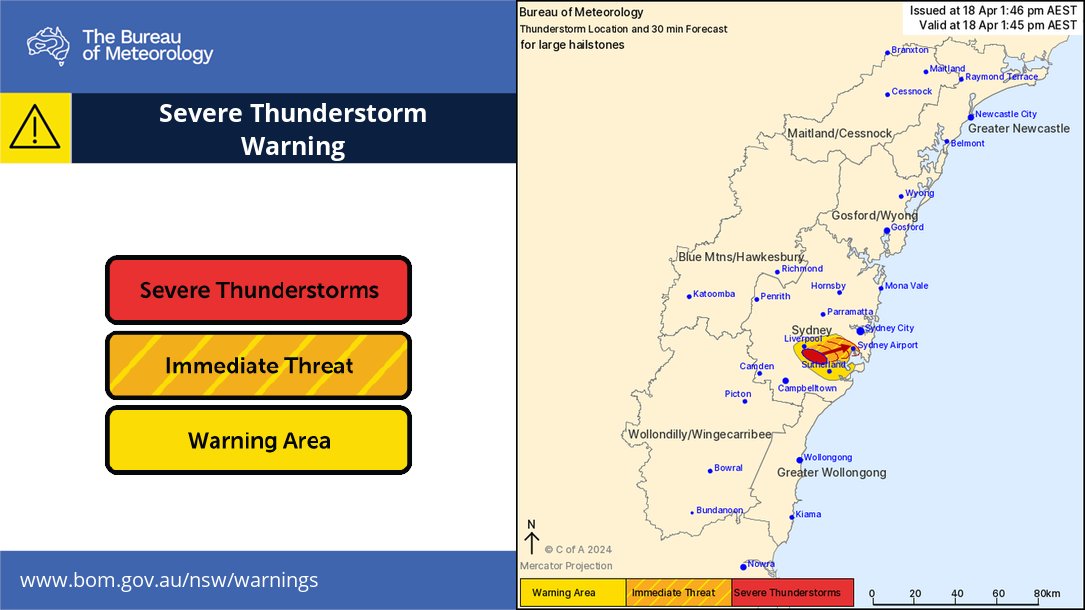 ⚠️⛈️Detailed Severe Thunderstorm warning issued for areas SW of Sydney. A storm likely to produce large hailstones is located near Holsworthy. It is forecast to affect Hurstville, Padstow by 2:00 pm & Sydney Airport, Bankstown, Canterbury by 2:15 pm. bom.gov.au/products/IDN21…