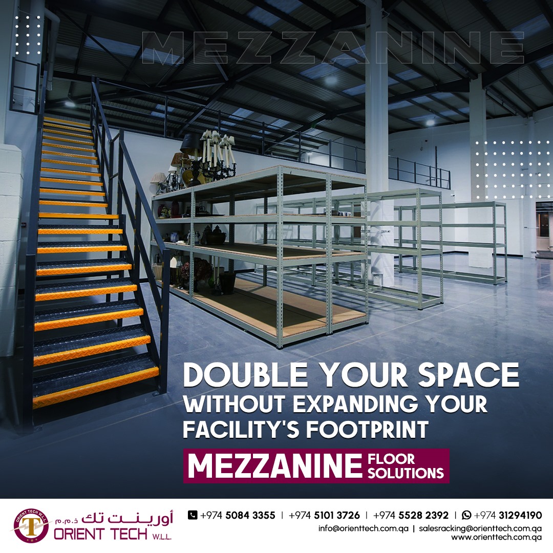 Unlock the potential of your facility with Mezzanine Floor solutions. Double your space without expanding your footprint! 🏗️✨ #Mezzanine #SpaceOptimization #Efficiency #StorageRevolution #Racksandshelves #supplychain #Safety #OrienttechRacking #Qatarliving