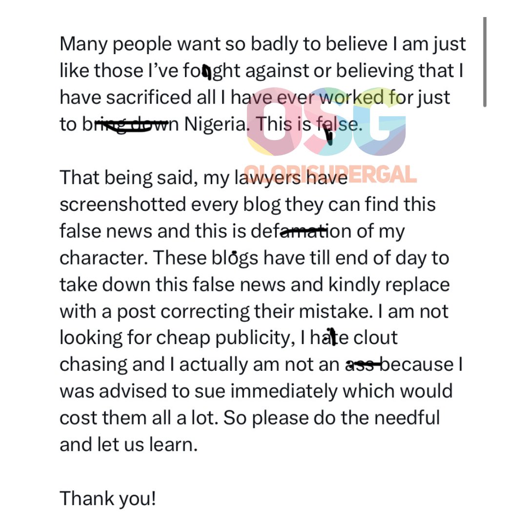 Dj Switch responds to reports of her arrest, stating that it's 'false information. Credit | DJ Switch #OloriSuperGal