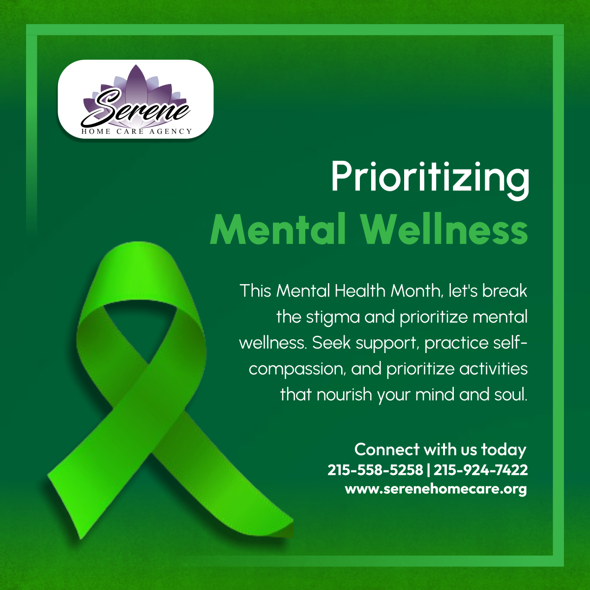 Let's normalize conversations about mental health and support each other in our wellness journeys. Together, we can create a culture of understanding, compassion, and support. 

#Homecare #Philadelphia #MentalHealthMatters #Seniors #HelpAtHome #Quality #InHomeCare