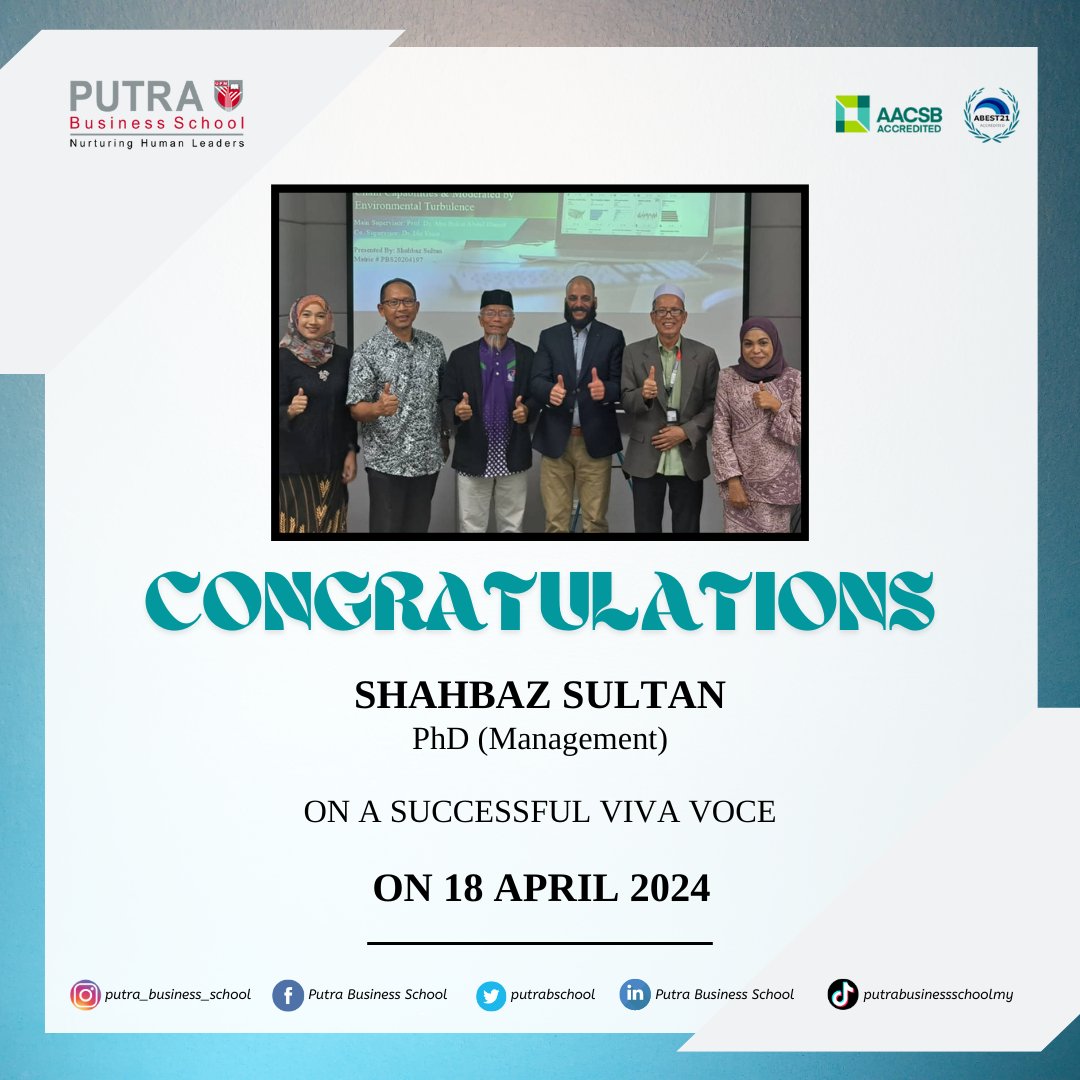 Congratulations to Mr. Shahbaz Sultan of PhD (Management) for passing his Viva Voce on 18 April 2024!

#postgraduatestudies #phd #Vivavoce #management #research