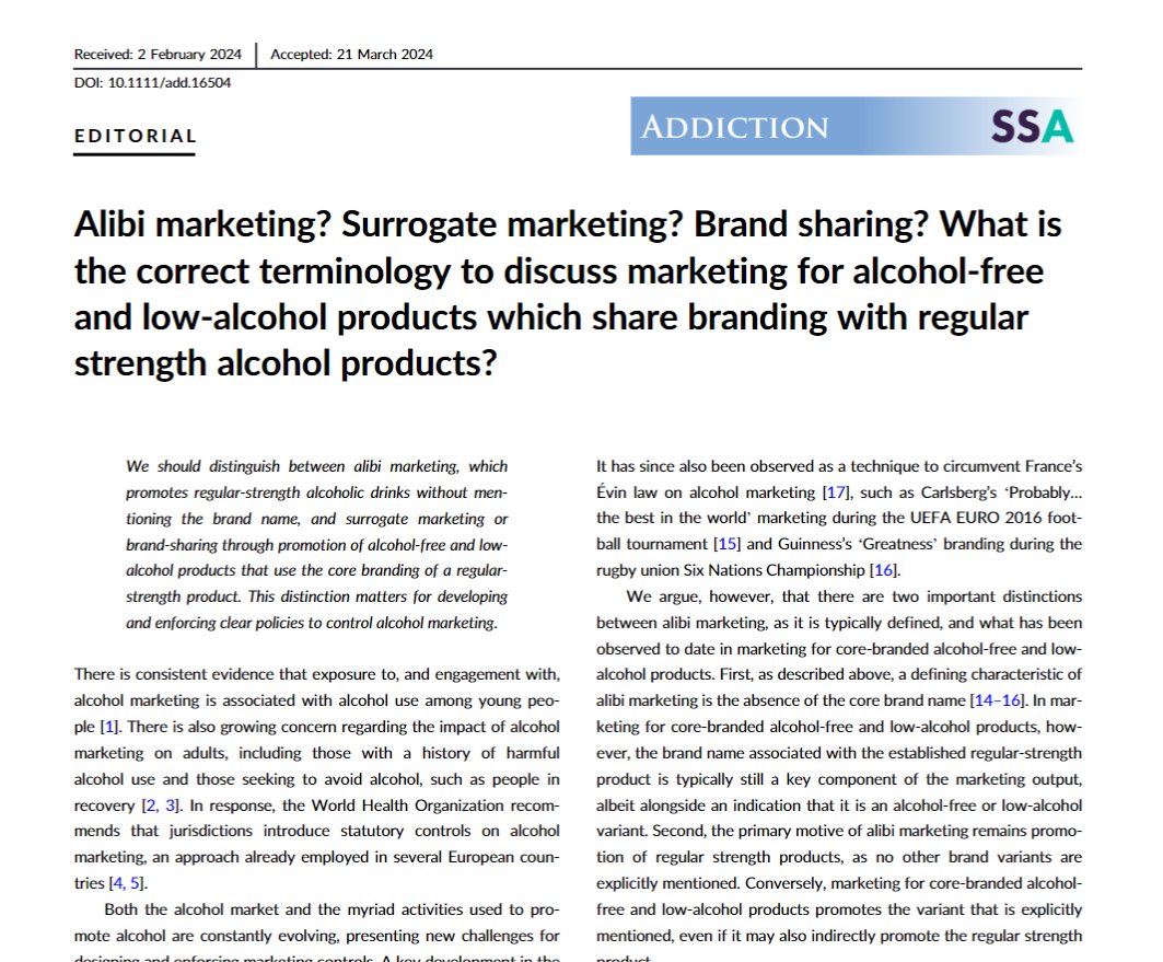 🚨New publication🆕 Editorial by Nathan Critchlow and @NiamhCreate from @ismh_uos and @JHolmesSheff from @SARG_SCHARR out now in @AddictionJrnl. They disentangle the myriad terms used to describe the marketing of alcohol-free/low-alcohol. Read more👇 onlinelibrary.wiley.com/doi/10.1111/ad…
