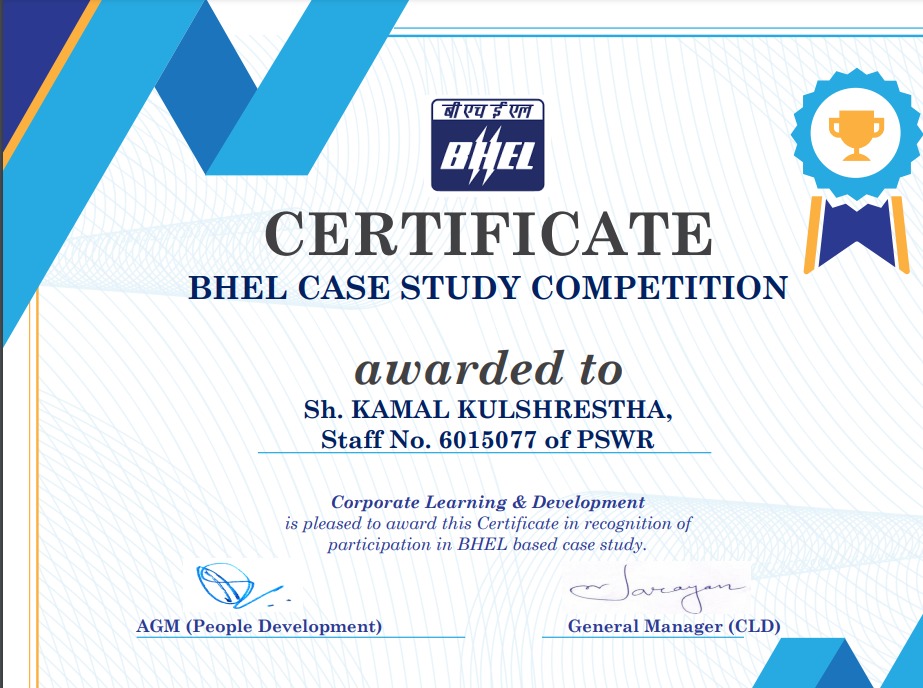 Awarded for BHEL Case Study Competition.