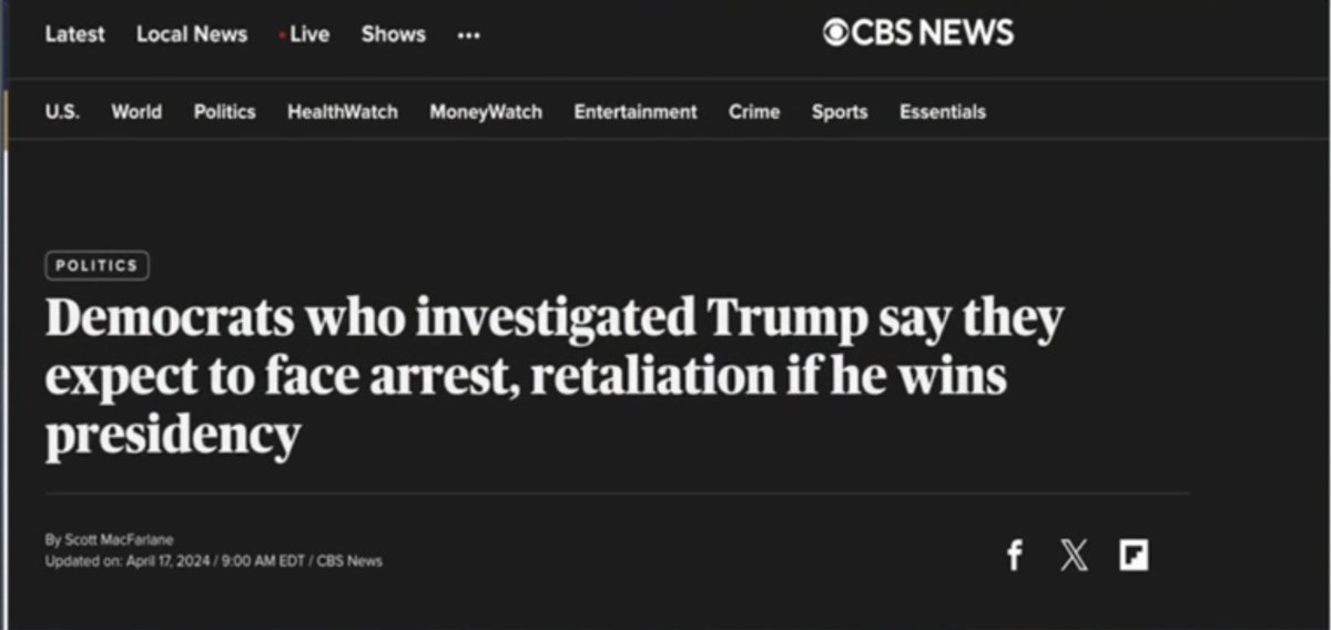 It's not 'retaliation', it's JUSTICE. They SHOULD face arrest! #MAGA @CBSNews