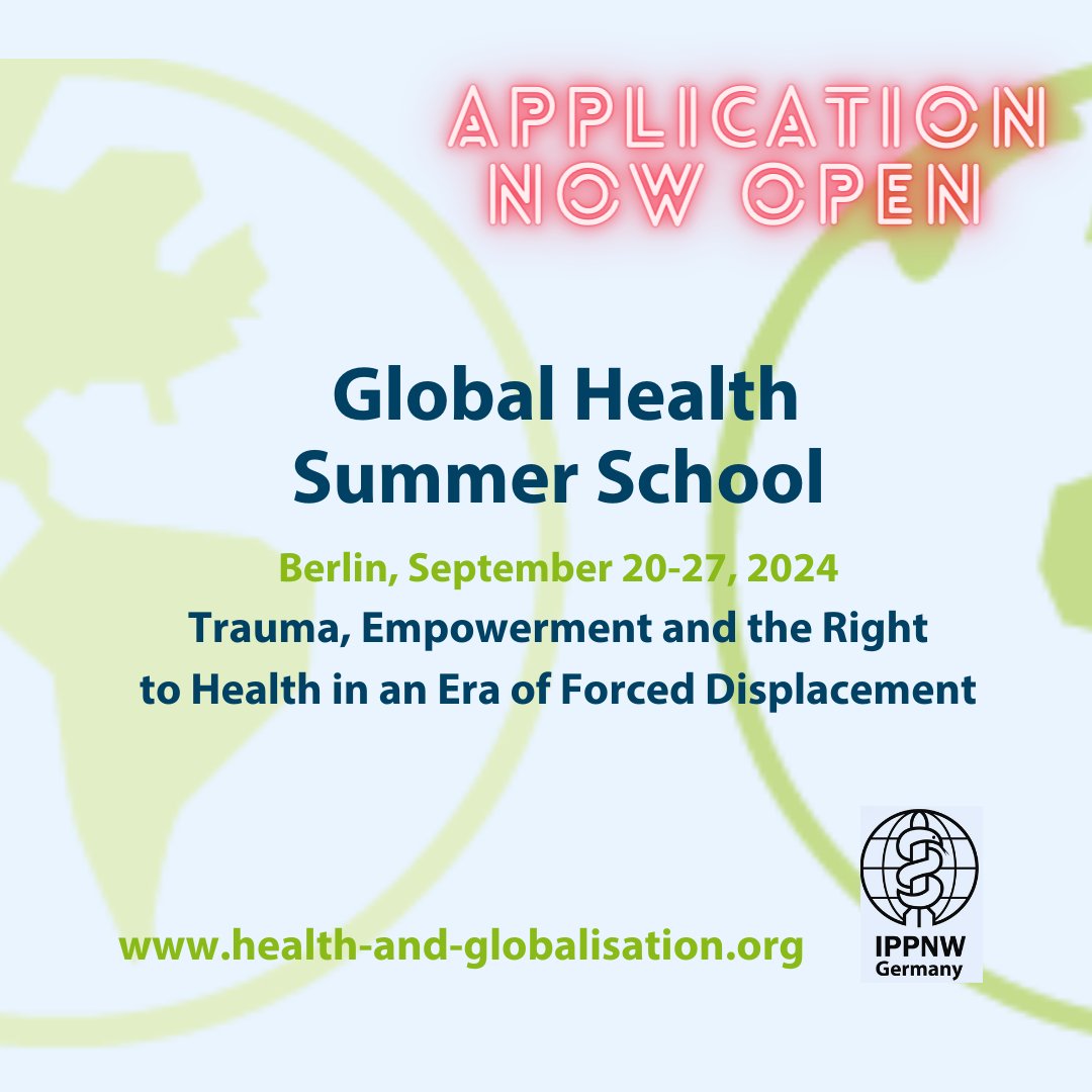 Apply Now! #GlobalHealth Summer School #Berlin, Sept 20-27 🌍🌎🌏 'Trauma, Empowerment & the Right to Health in an Era of Forced Displacement': How can human rights based & decolonial approaches to trauma change the way we think about violence & health? ➡️health-and-globalisation.org/summer-school