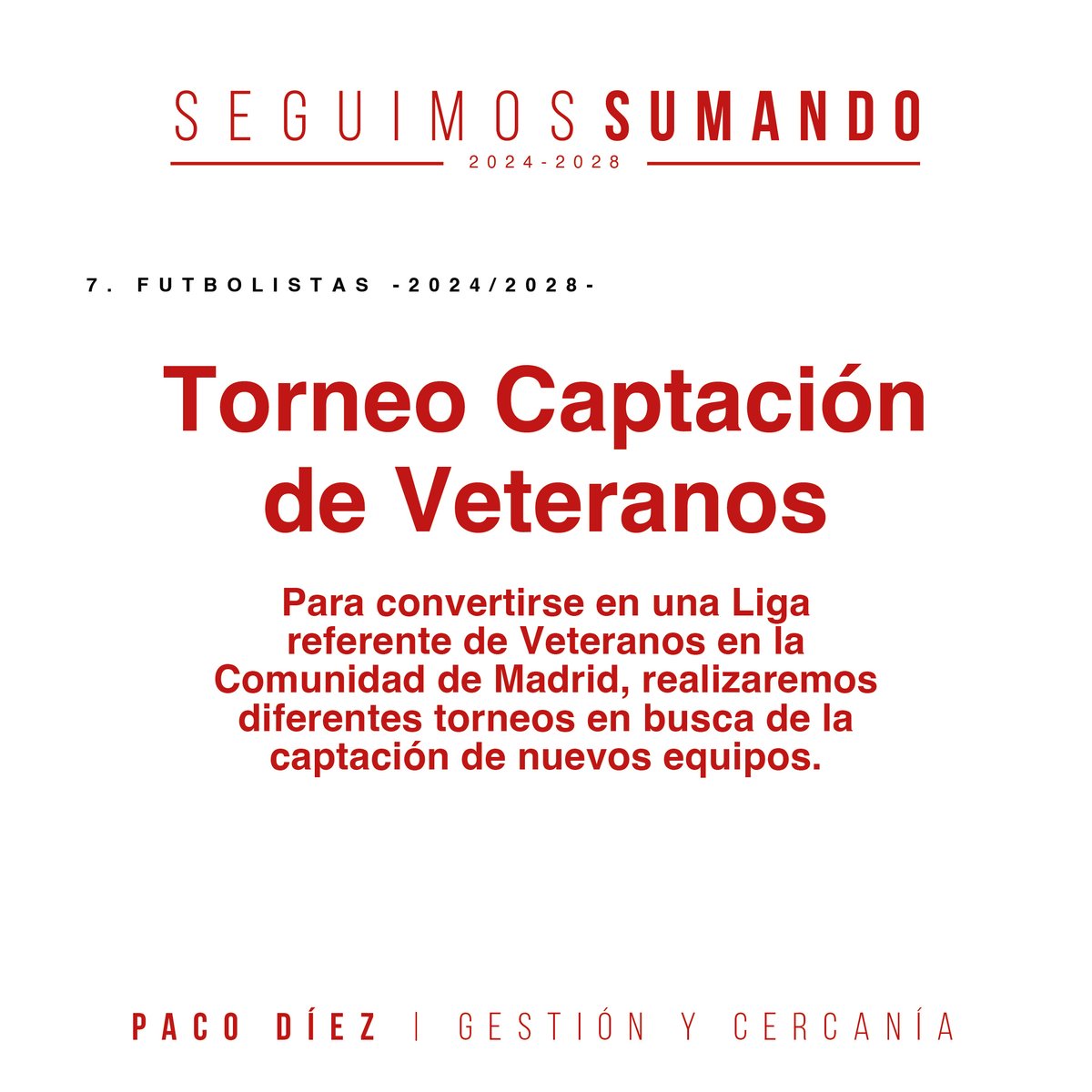 PacoDiezRFFM's tweet image. ❤️⚽️ 7. FUTBOLISTAS (continuación)
En estas píldoras informativas te detallamos los compromisos de Paco Díez para la próxima legislatura.
👉🏻 Desliza para ver todas.
📃 Recuerda que puedes ver el Programa Electoral completo en pacodiez.es
#gestiónycercanía #rffm