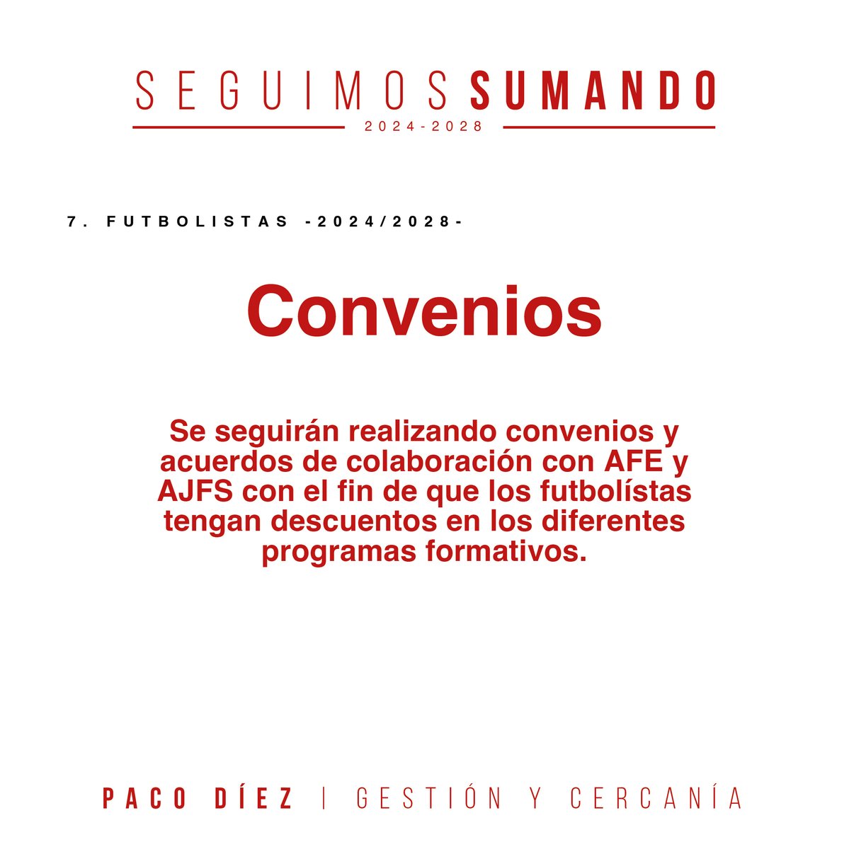 PacoDiezRFFM's tweet image. ❤️⚽️ 7. FUTBOLISTAS (continuación)
En estas píldoras informativas te detallamos los compromisos de Paco Díez para la próxima legislatura.
👉🏻 Desliza para ver todas.
📃 Recuerda que puedes ver el Programa Electoral completo en pacodiez.es
#gestiónycercanía #rffm