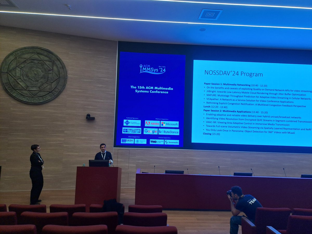 mario_montagud's tweet photo. María Torres-Vega and Amr Rizk present the program of #ACM #NOSSDAV2024 as its Program Chairs. #MMSys2024 #MMSys @TheOfficialACM @acmmmsys @sigmm #SIGMM https://t.co/7rhrE3pWZo