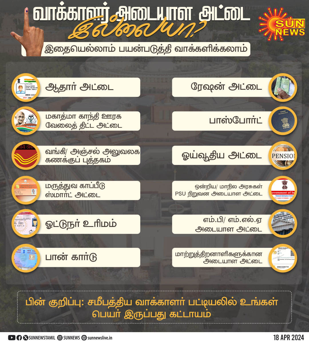 sunnewstamil's tweet photo. வாக்காளர் அடையாள அட்டை இல்லையா?

கவலை வேண்டாம் 

இந்த லிங்கை https://t.co/XFxn82zRyV  பயன்படுத்தி உங்களின் வாக்குச்சாவடி விவரங்களை பதிவிறக்கம் செய்து கொள்ளுங்கள்

#SunNews | #VoteRight | #ElectionsWithSunNews