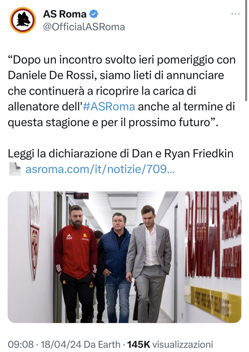Now it’s official! Daniele #DeRossi has extended his contract with #ASRoma until 2026. No surprise here and confirmed since the last March 6! #transfers