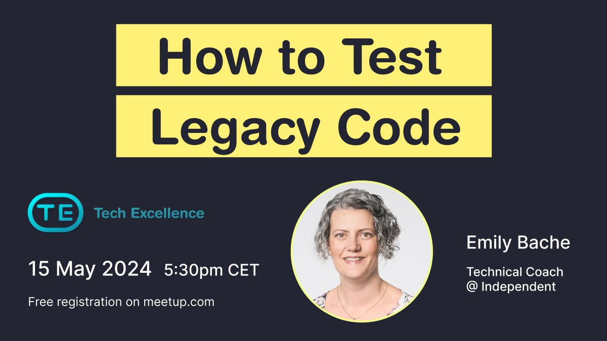 techexcellence_'s tweet image. On May 15, @emilybache will present: How to Test Legacy Code. Register here meetup.com/techexcellence… Thanks to @ValentinaCupac, @dmokafa, Oliver Zihler and @AlinaLiburkina for organizing the event.

#testdrivendevelopment #tdd #unittesting #refactoring #agile #techexcellence