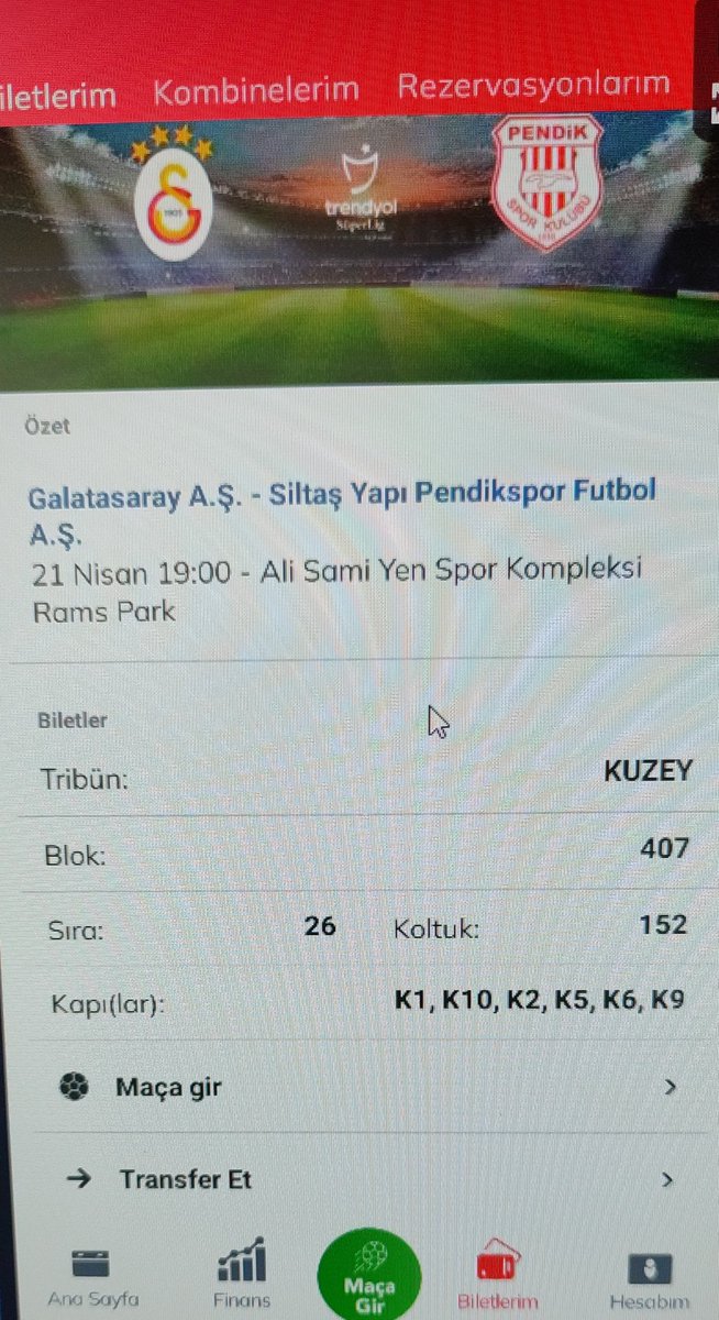 Galatasaray -  Pendikspor maçına  bilet devir edilir. 1 tane Kuzey üst 

#bilet  #biletdevir  #kombine #kombinedevir   #Galatasaray #galatasaraybiletdevir #galatasaraypendik #bilet #biletsat #gs  #şike
 #galatasaraybilet
#Galatasaraypendikspor