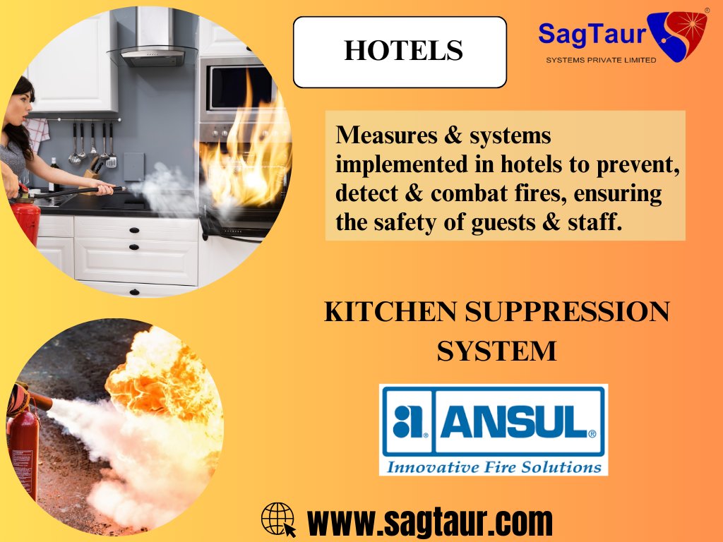 Fire Safety Essentials: Weekly Wisdom Series post#2 
In every hotel kitchen, safety is as important as flavor. That's why at SagTaur Systems Pvt Ltd, we equip you with ANSUL kitchen fire suppression systems. designed to stop kitchen fires before they spread.#FireSafety