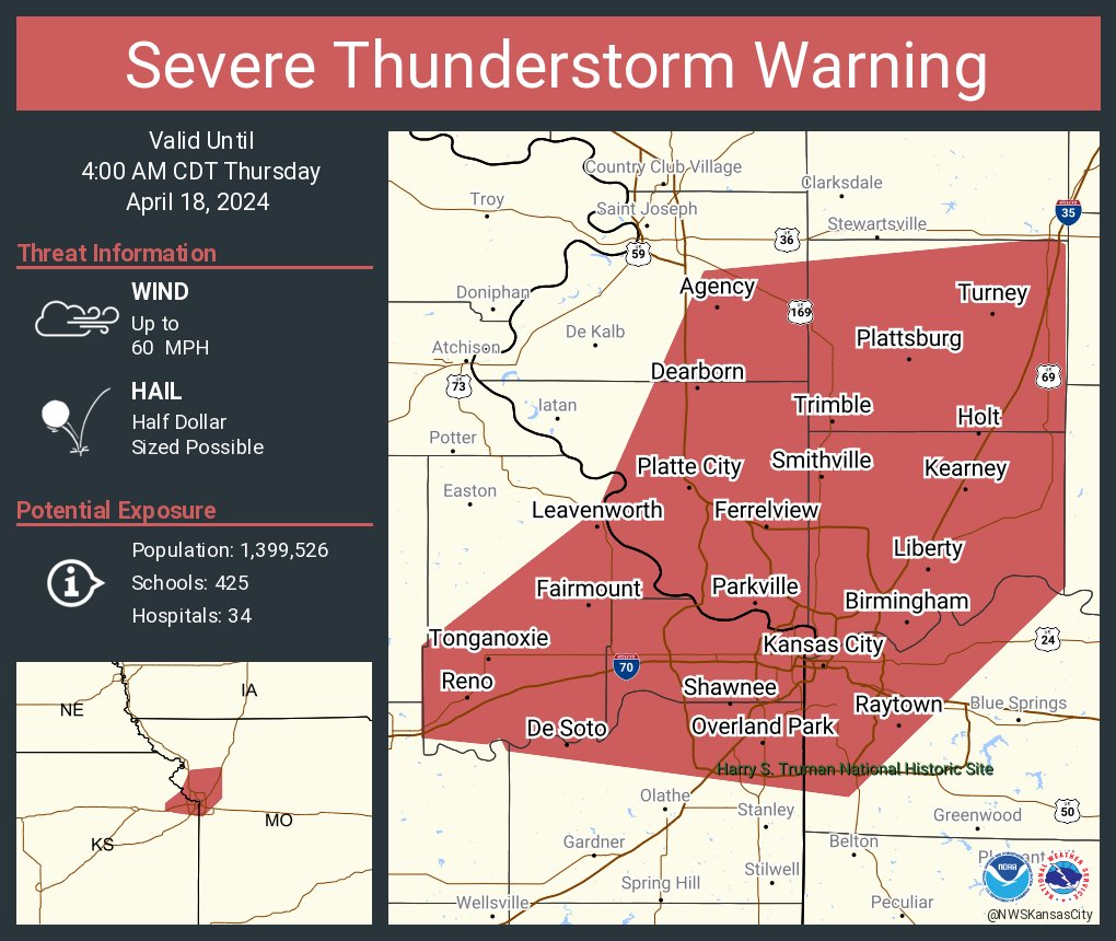 Severe Thunderstorm Warning including Kansas City MO, Overland Park KS and Kansas City KS until 4:00 AM CDT