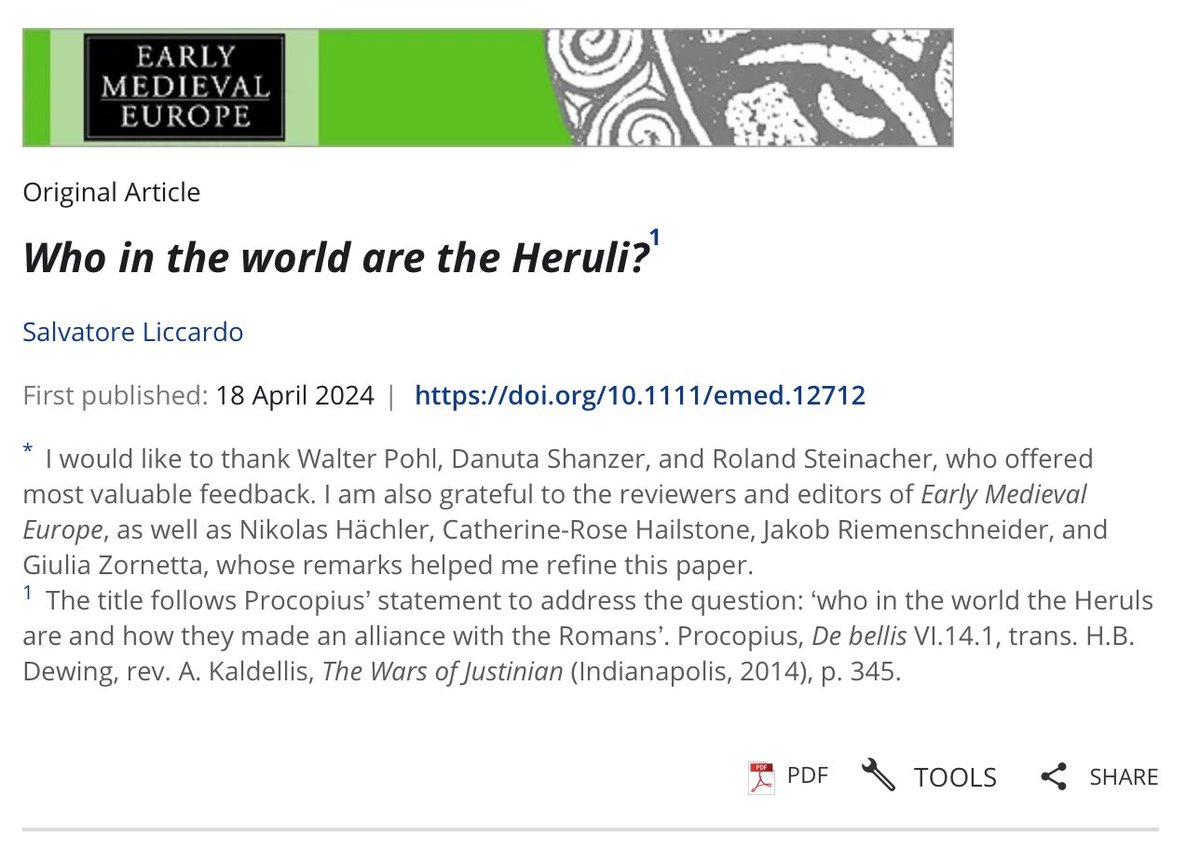 A group of raiding barbarians with an unknown name shows up in Athens one day and on the lower Rhine a few years later… would you like to know how it ends and (maybe) starts? Liccardo, S. (2024) Who in the world are the Heruli?, Early Medieval Europe doi.org/10.1111/emed.1….