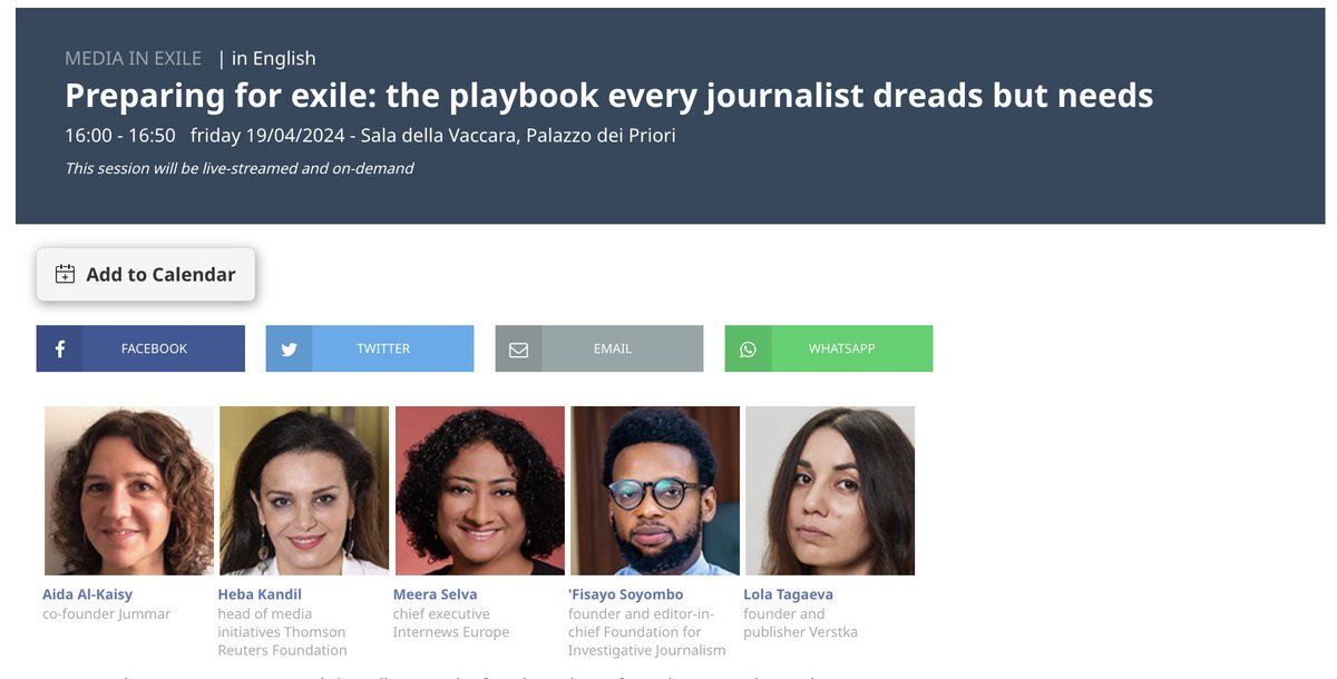 @journalismfest kicked off yesterday in #Perugia! 👏 @MarieColvinNet mentor and co-founder of @jummar_media, Aida Al-Kaisy, will be speaking at this panel on media & exile. #ijf24 >>journalismfestival.com/programme/2024… SAVE THE DATE! ⏰