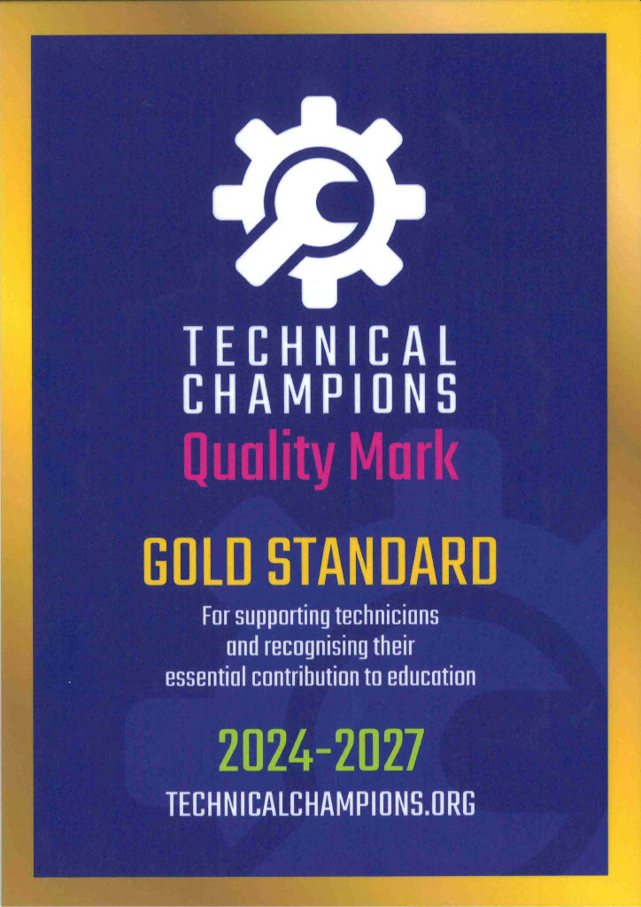 We are pleased to share that we have been awarded a GOLD standard for supporting and acknowledging the work and contribution of our Art, Drama &amp; Science Technicians.