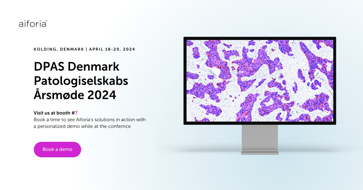 Aiforia is at the DPAS Denmark Patologiselskabs Årsmøde 2024 on April 18-20, 2024 in Kolding, Denmark! Make sure to stop by our booth 7 and explore Aiforia's solutions. Book a time for a live demo here ➡️ hubs.la/Q02thskL0