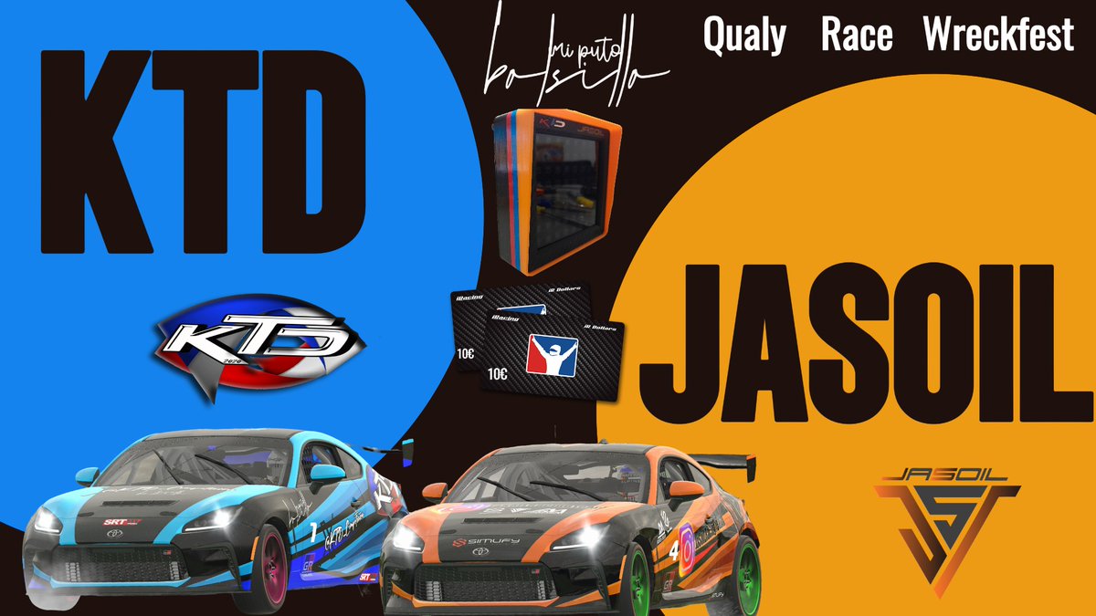 Hoy a las 22:00 os presentamos el evento #4fun donde pilotos de dos bandos @jasoildominguez  y KTD lucharán en 3 pruebas Qualy , Race y wreckfest para ser los candidatos a los sorteos de 10 € y del iflag conmemorativo de evento.
Los veremos aquí :
twitch.tv/k_series_byktd