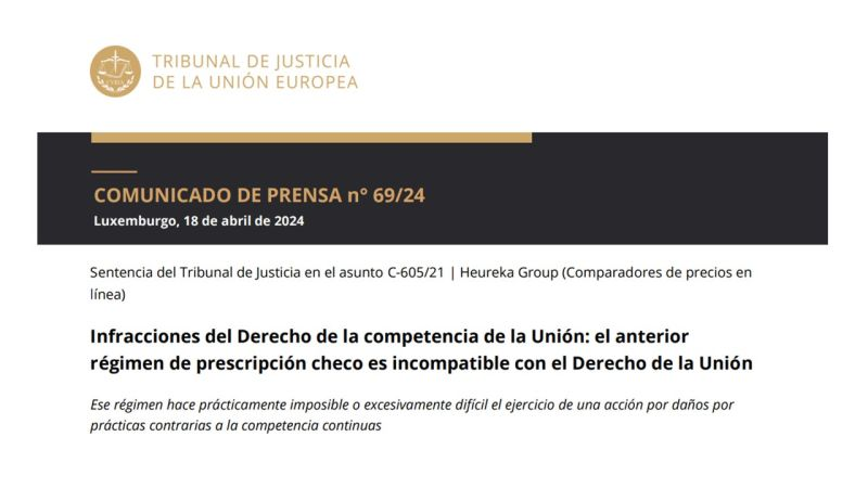 Prescripción de las infracciones continuadas del Derecho de la competencia del TFUE: el régimen checo anterior a la Directiva de Daños hace prácticamente imposible o excesivamente difícil el ejercicio de una acción, por lo que es incompatible con aquél 
linkedin.com/posts/antonio-……