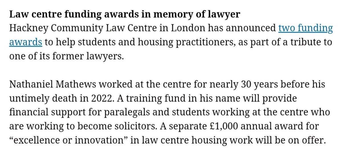 Thank you so much to @legalhackette and @timeslaw for reporting on our tribute to Nathaniel Mathews.