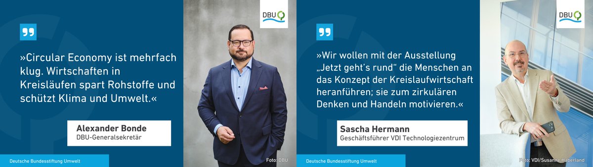 Heute Abend eröffnen wir die neue Ausstellung „Jetzt geht’s rund“ zum Thema Circular Economy von #DBU & @technikzukunft u.a. mit #DBU-Chef @alexbonde, @teczen, Geschäftsführer von @technikzukunft & @DirkMessner von @Umweltbundesamt. ♻️💚Hier lest ihr mehr: dbu.de/news/wie-kreis…