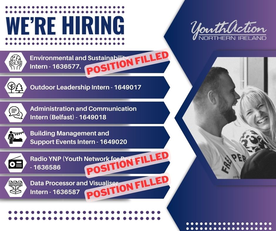 YouthActionNI's tweet photo. 📢 3 of our positions have been filled!!! We can’t wait to get to know our new workers and see what they bring to our organisation!

There is still 3 positions available, please do not hesitate to get intouch if you have any questions.

#jobstart #interships #belfast #expierence https://t.co/ap4p9mJUFV