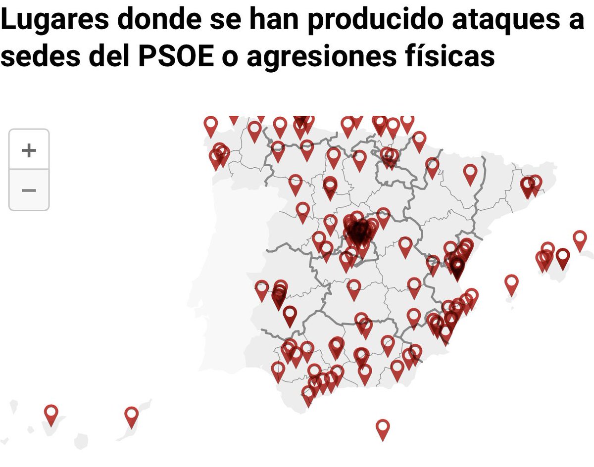 Aquest mapa d'Espanya mostra tots els llocs on el nostre partit polític, el PSOE, ha sofrit 𝐯𝐢𝐨𝐥𝐞̀𝐧𝐜𝐢𝐚 𝐩𝐨𝐥𝐢́𝐭𝐢𝐜𝐚 Ja són 𝐦𝐞́𝐬 𝐝𝐞 𝟏𝟑𝟓 𝐬𝐞𝐮𝐬 𝐨 𝐜𝐨𝐦𝐩𝐚𝐧𝐲𝐬 𝐢 𝐜𝐨𝐦𝐩𝐚𝐧𝐲𝐞𝐬 de partit atacats en els darrers mesos. Davant aquesta onada de…