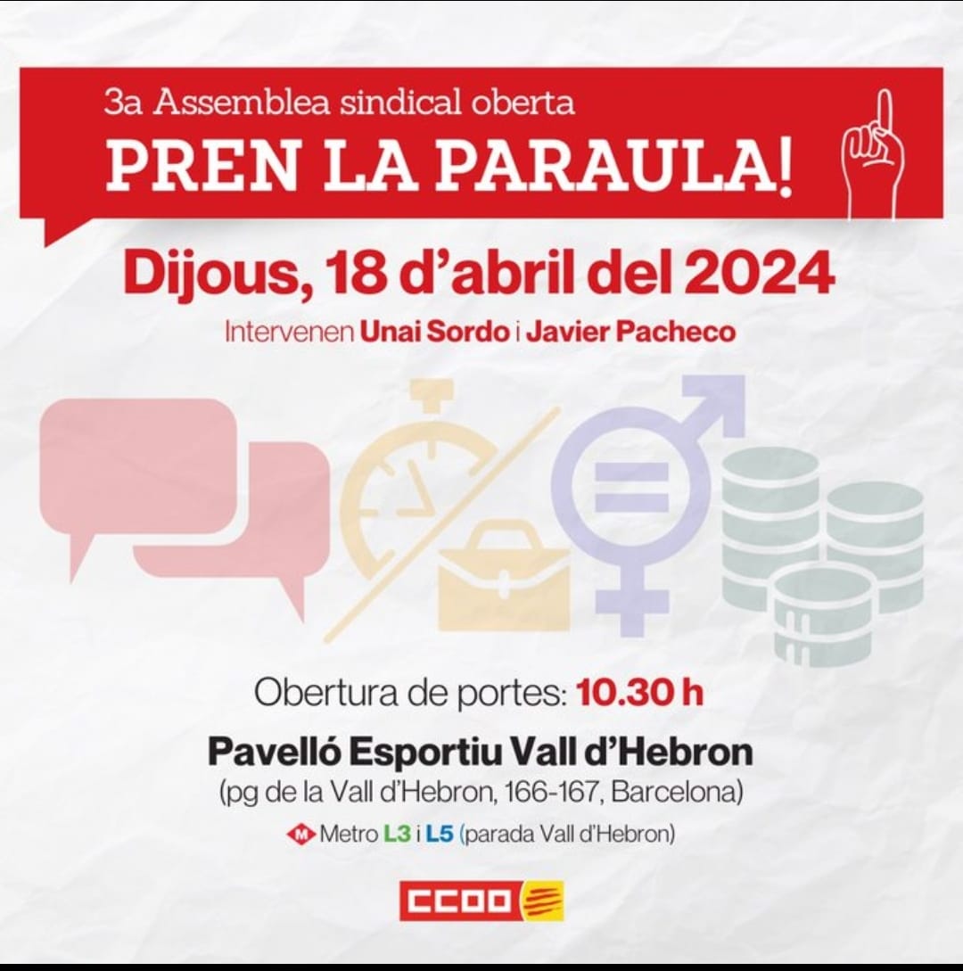 cesc_1967's tweet photo. Avui estem a la 3a assemblea sindical oberta de @ccoocatalunya, l’ASO es el mecanisme de participació democràtica obert a tothom per esbrinar les preocupacions de la gent treballadora i preparar els eixos del proper congrés. https://t.co/FrFQkzrFNF