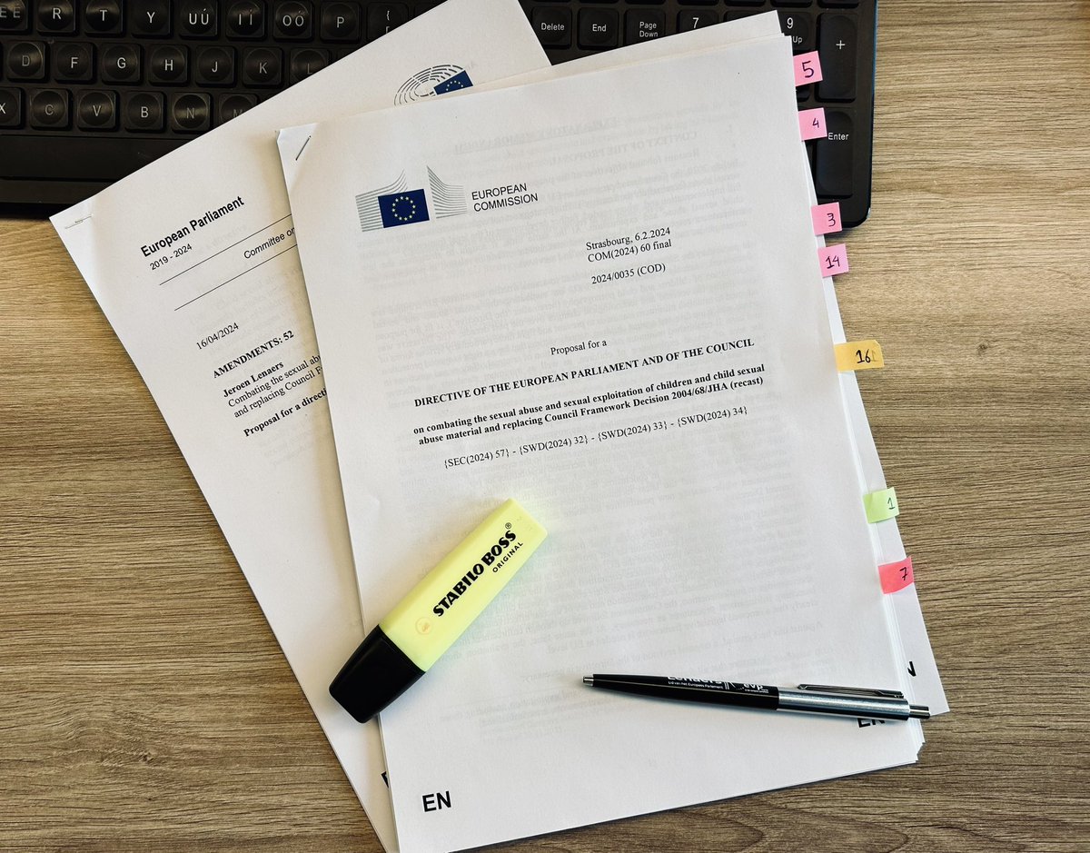 Vandaag presenteer ik namens @EP_justice mijn rapport voor een nieuwe Europese richtlijn ter bestrijding van (online) kindermisbruik. Wat staat daarin? Een 🧵 1/