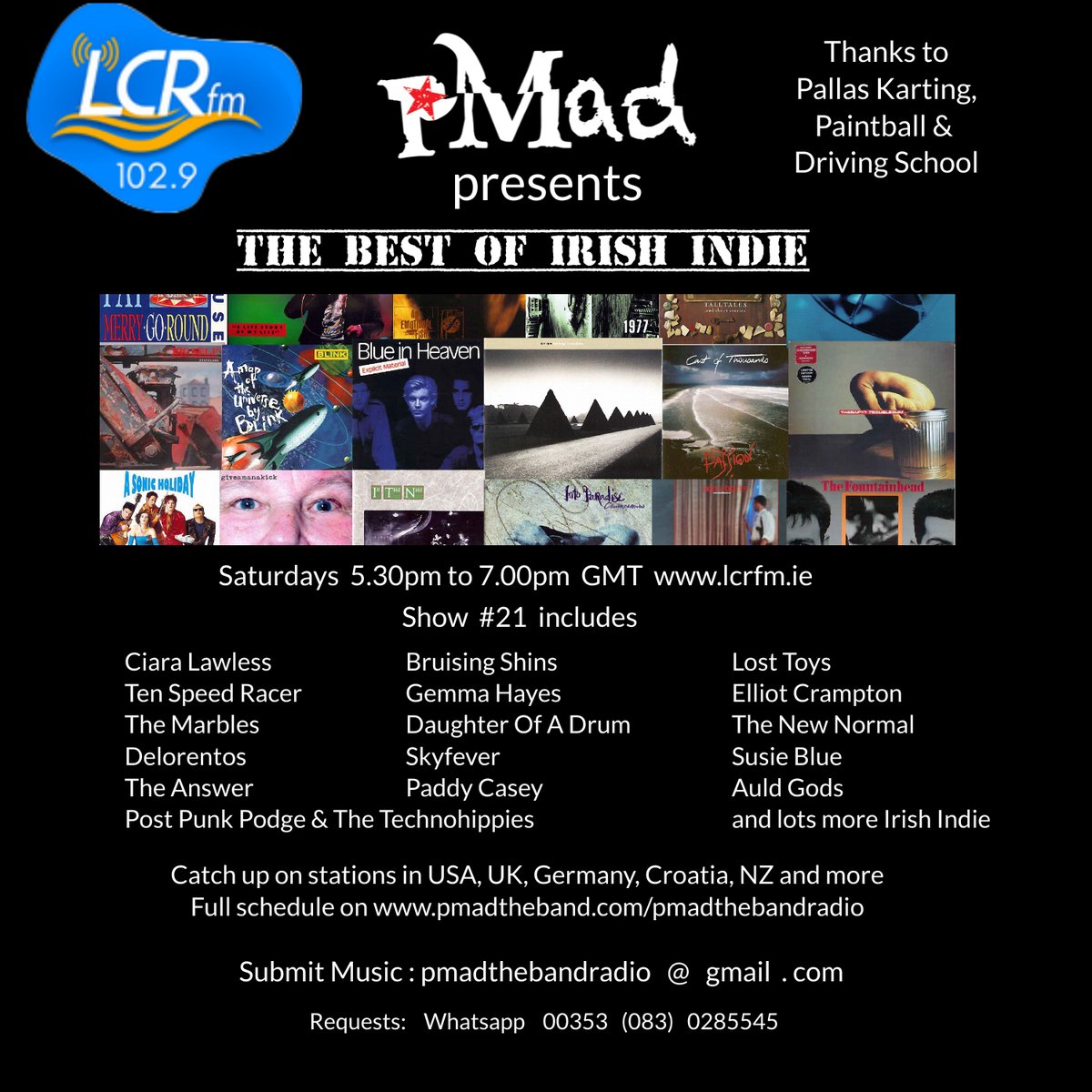 Featured this week:
<a href="/CiaraLawlessHQ/">Ciara Lawless</a>  
<a href="/BruisingShins/">Bruising Shins</a>    
<a href="/PostPunkPodge/">Post Punk Podge</a>    
<a href="/gemma_hayes/">Gemma Hayes</a>
<a href="/daughterofadrum/">daughterofadrum</a>
<a href="/delorentos/">DELORENTOS🔥 ☘️</a> 
@susiesusieblue    
@AuldGods 
<a href="/Skyfever1/">SKYFEVER</a>
<a href="/theanswerrocks/">The Answer</a> 
<a href="/PaddyCaseyMusic/">Paddy Casey</a> 
#TheMarbles
#10TSR
&amp; lots more best of irish indie Live on lcrfm.ie