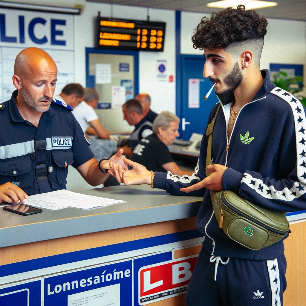 France, 2030: - Wesh ! - Bonjour monsieur, que puis-je faire pour vous ? - Wesh, j'viens porter plainte, gros. - Très bien, pour quels faits ? - Y'avait une meuf dans le métro, t'as vu, je me suis rapproché d'elle pour faire connaissance, t'as vu, p'tite main sur sa…