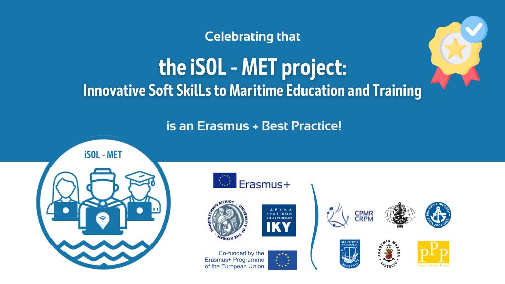 iSOL_METproject's tweet photo. ✨Our project has been selected as an #Erasmus+ best practice❗️ 
Praised for its excellent partnership, its innovative approach, high-quality activities &amp; practical application to foster #softskills in the #maritime context. Cheers to all partners for this fantastic achievement❗️ https://t.co/Z6tTU3wUdl