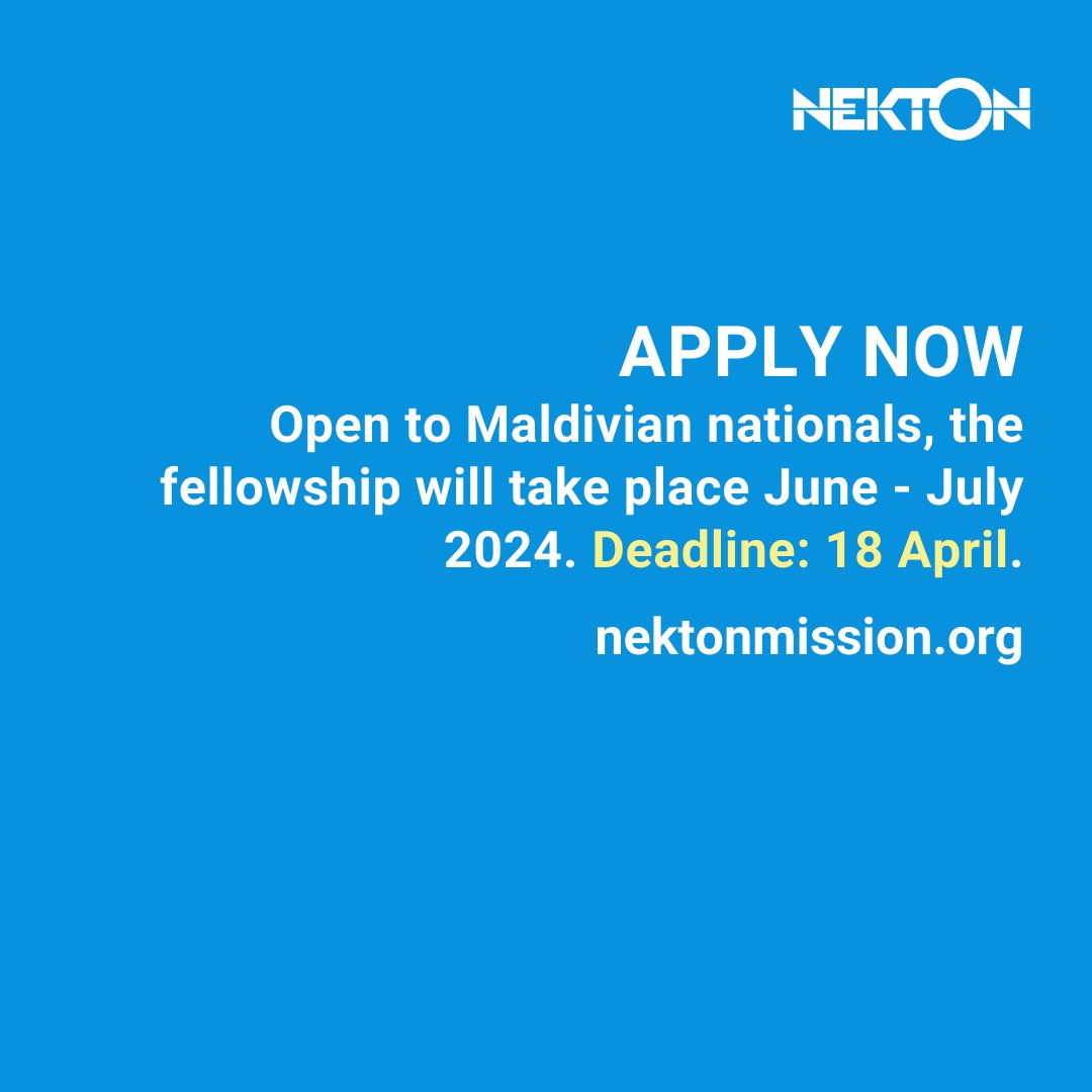 📢 Calling all Maldivian nationals 📢

Don't miss the chance to join our fully-funded Zooplankton Knowledge Exchange #Fellowship in the UK. The #deadline is today!

Apply here: nektonmission.org/news

#Opportunity #MarineBiology #Conservation #NektonMission #MaldivesMission