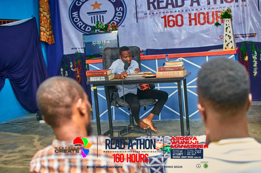 itz_attah's tweet photo. 160 hours Marathon Reading by an individual currently going on in Taraba State Nigeria
@NigeriaGov 
@GovAgbuKefas 
@GWR 
@KvngWhillz
@UNICEF
@WeAfricaCr4506
@GovAgbuKefas
#WeafricaCreate 
#WeafricaCreate
#160hoursreadAThon https://t.co/GPnPY3elEs