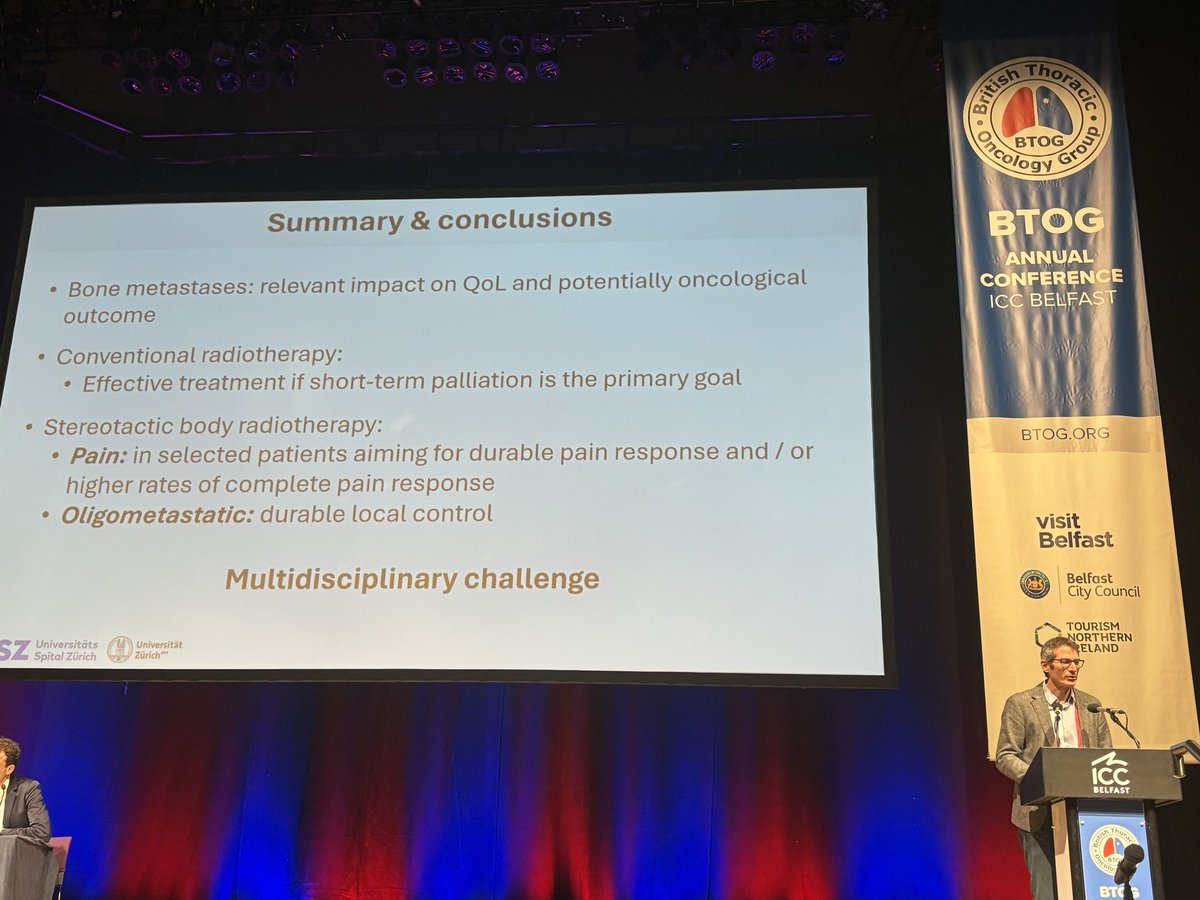 Conclusions from @Mat_Guc ▶️durable pain response with SBRT for painful bone mets 👏🙏🏽 for a clear and informative talk #BTOG24 @BTOGORG @ESTRO_RT