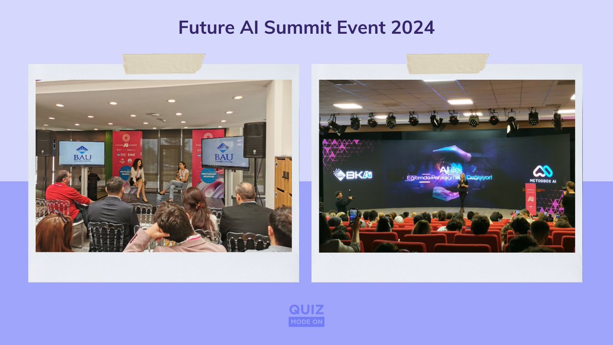 We would like to share some insights about Future AI Summit event (held on April 16-17 2024). The summit, brought together experts from around the world to discuss the latest AI insights. A big thank you to @Bahcesehir for hosting this event. #QuizModeOn #AI