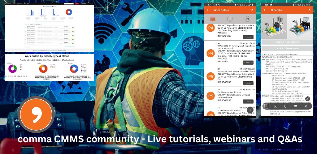 commacmms's tweet image. Our technical webinar topic for May is "Job plans in comma #CMMS", scheduled for Tue, 7th of May 2024. Save your seat today: commacmms.com/site/webinar.p…