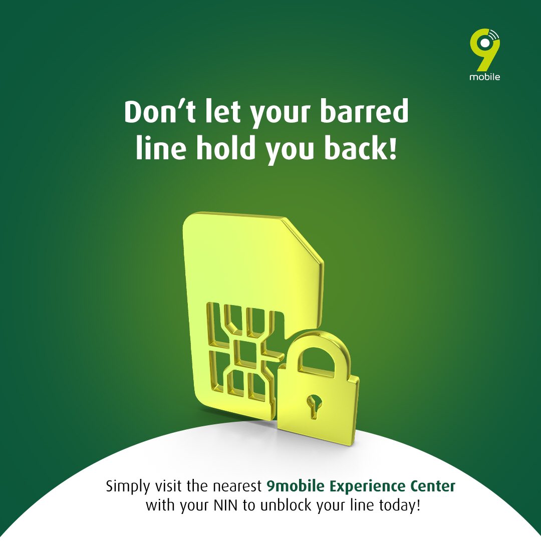 Having trouble staying up-to-date because your line is barred? Drop by the nearest 9mobile center to restore your connection by linking your NIN today! Visit our bio to find a center near you. #NIN #9mobileNG