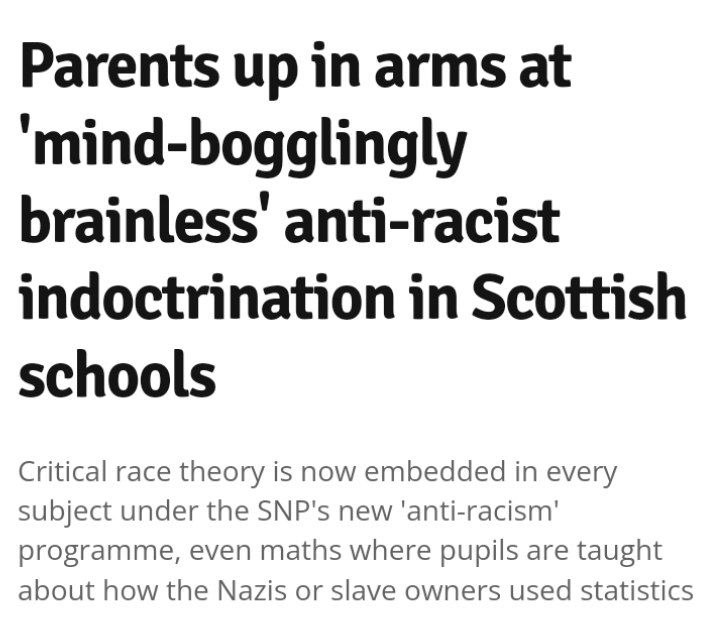 SNPs Anti-Racism in Education Programme states 'schools & early learning environments will promote and embed racial equity, anti-racism and global citizenship through their systems, leadership & curriculum drawing from a critical race theory framework' scottishdailyexpress.co.uk/news/scottish-…