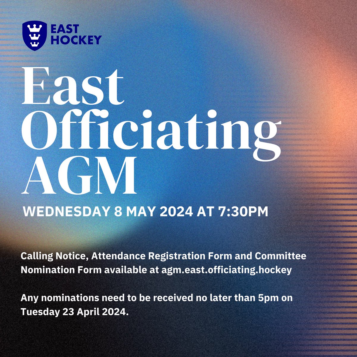 EastOfficiating's tweet photo. 🚨 IMPORTANT 🚨 Join us on Wednesday 8th May for our AGM! Attendance Registration Form and Committee Nomination Form available at https://t.co/kfZPwqluzh Nominations &amp; Registration Deadlines are  23rd April &amp; 30th April. Sent any AOB by the 30th April too. 

#eastofficiating https://t.co/OLomSNqH5v