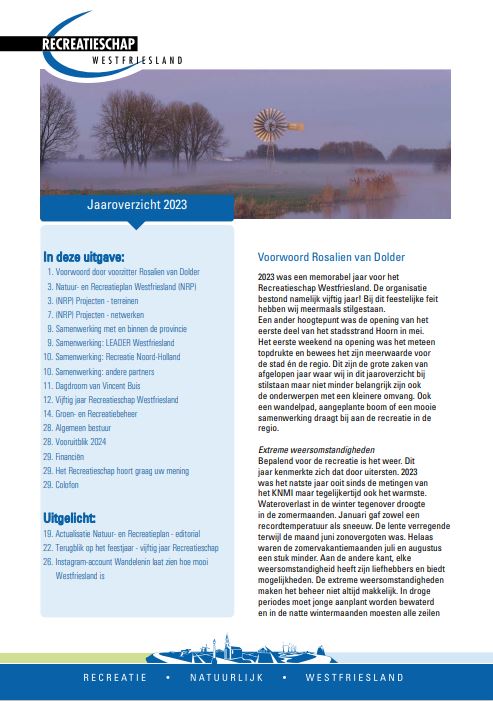 Het #jaaroverzicht2023 van <a href="/RecreatieschWF/">Recreatieschap WF</a>
is klaar! Benieuwd wat we hebben gedaan op het gebied van #fietsen, #varen, #wandelen, #biodiversiteit en #recreatie? Ook besteden we aandacht voor de nieuwe #recreatievisie. U leest het hier: bit.ly/3xEjRhV