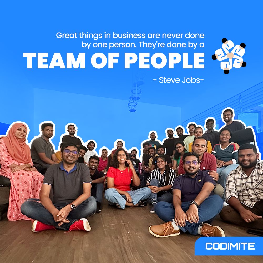 Steve Jobs once said, 'Great things in business are never done alone.
We are a team where collaboration isn't just a concept, but a way of achieving remarkable success.

#TeamworkMakesTheDreamWork #TeamSuccess #TogetherWeAchieve #codimite #TeamGoals #SuccessQuotes