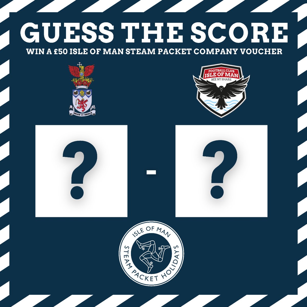 Our sponsors @iomsteampacket are giving you the chance to win a £50 voucher! Simply guess what the score will be this evening vs @IrlamFC and retweet this tweet.  Entries close at 19:00 and the winner will be announced tomorrow.  Good luck! 🤞🏻