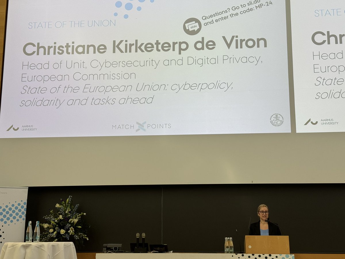 AarhusUni_int's tweet photo. Rector Brian Bech Nielsen at #MatchPoints24 on cybersecurity: “Use Security Tech Space as a model and expand it into a national consortium:
A Danish Cyber Campus where science and education meets tech and innovation.” https://t.co/yylhpvhPfJ