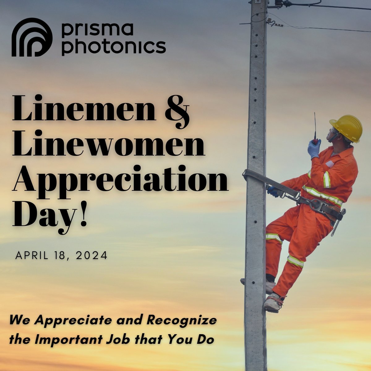 PrismaPhotonics's tweet photo. Today, we celebrate Linemen and Linewomen Appreciation Day, recognizing the people who keep our world powered. 💡💪These skilled professionals work tirelessly, often in challenging conditions, to ensure communities have reliable access to #electricity.  

#linemenappreciationday https://t.co/w6iij1hLRF