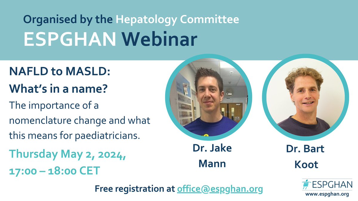 Spread the word! 📢 Join us on May 2nd for a webinar with @jakepmann & Dr. Bart Koot discussing the transition from #NAFLD to #MASLD. Reserve your place today! 🔽 ow.ly/sNRp50R7hX8 #Paediatrics #LiverHealth #MedEd